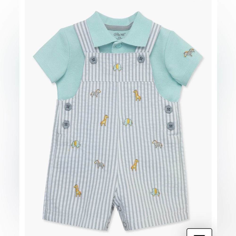 NWT! Polo & Seersucker Overalls Set - Safari Animals - 3 Months - LittleMe